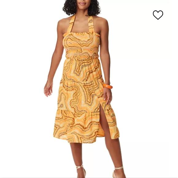 NEW SAM EDELMANWomen's Jennie Printed Smocked Slit-Front Halter Midi Dress L - Picture 1 of 6